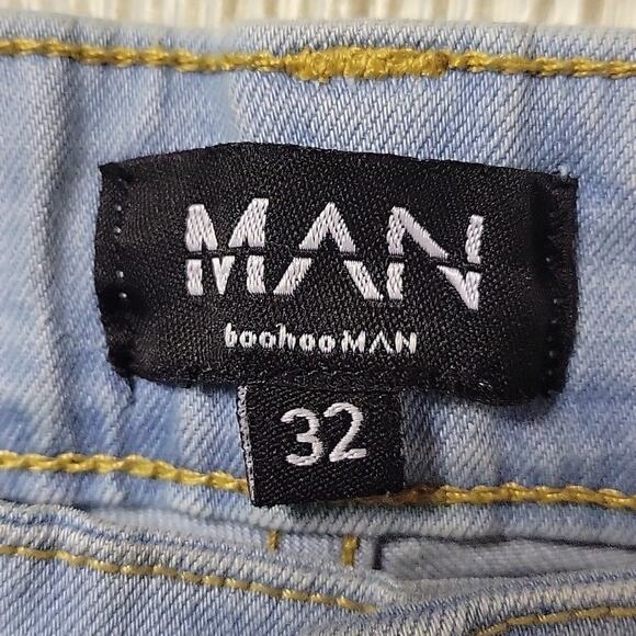 Boohoo Man Distressed Light Wash Skinny Stretch Jeans Mens 32R - Picture 4 of 15